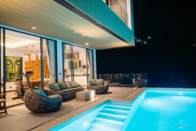 Swimming pool night view terrace