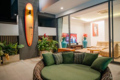 Terrace shower and sofa